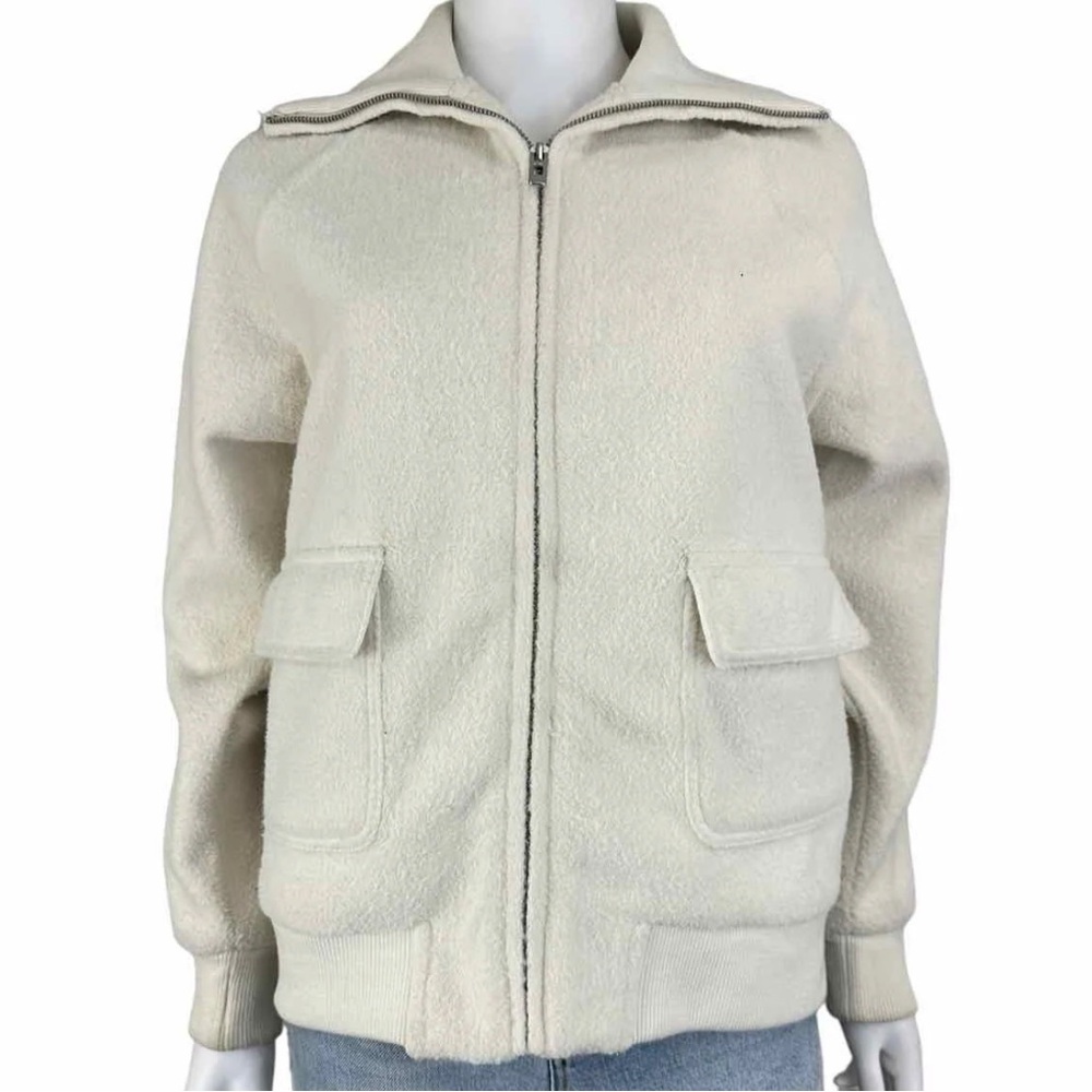 NWT Joie Off White Zip Up Sherpa Faux Fur Teddy Coat with Hood in a Size XS